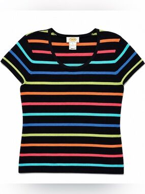 Talbots petites Black Multi-Stripe Short Sleeve Knit Top Small petite